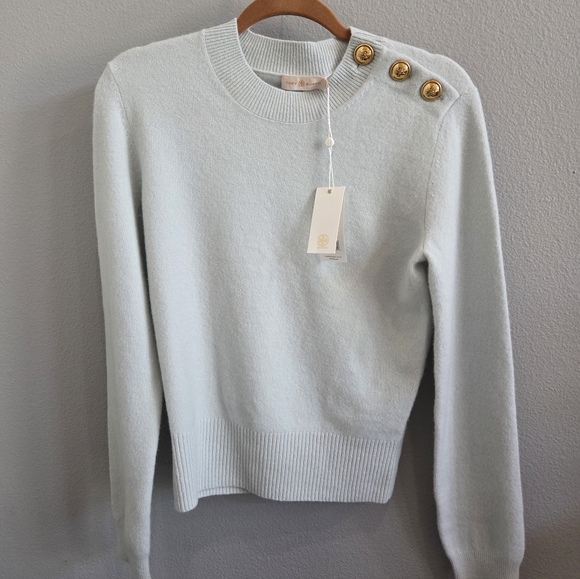 Tory Burch Sweaters - Tory Burch 'Rose Sweater' Light Blue Sweater with Gold Buttons